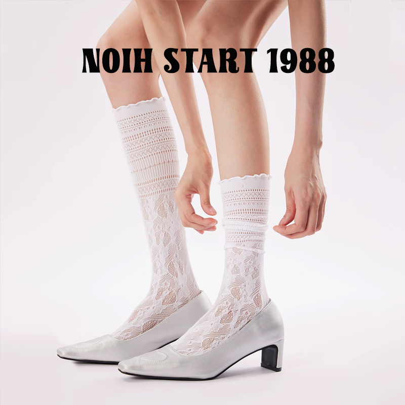 Japanese Noih Sexy Hollow Lace Mesh Mid-Calf Socks, Thin Versatile Pure Desire Style Stacked Calf Socks