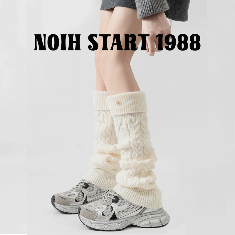 Japanese Noih Yu Shuxin Style Knitted Leg Warmers for Women, Long Tube, Autumn and Winter Thickened Wool Twist Leg Warmers, Slouch Socks Japanese Noih Yu Shuxin Style Knitted Leg Warmers for Women, Long Tube, Autumn and Winter Thickened Wool Twist Leg Warmers, Slouch Socks