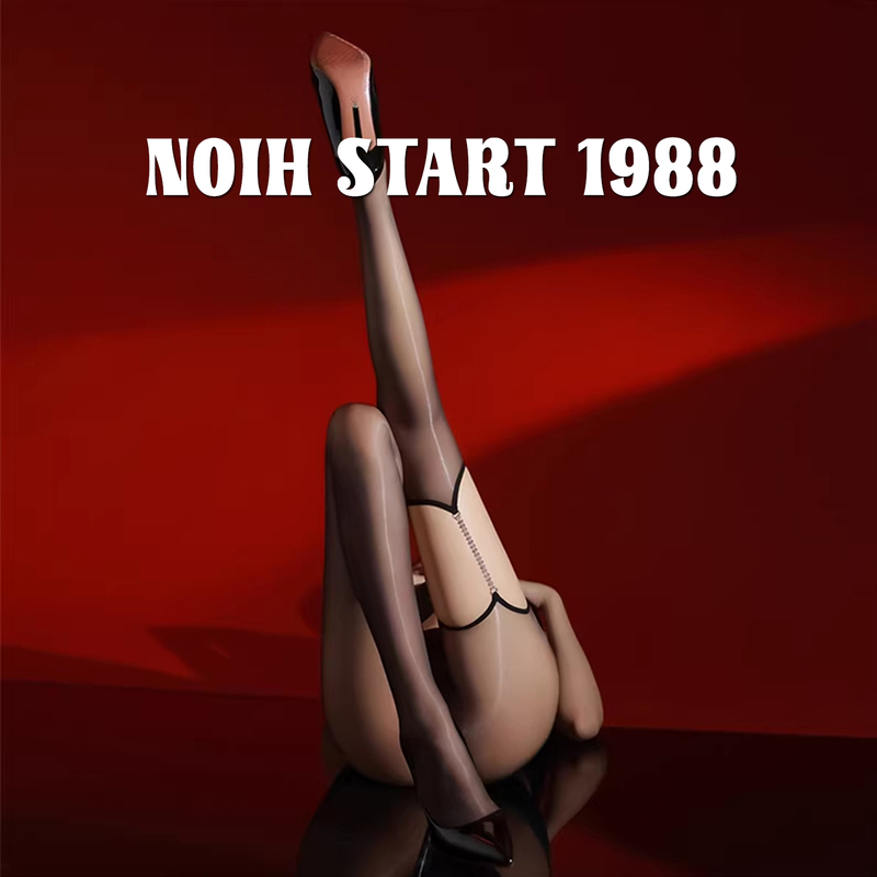 Japanese Noih Sexy Rhinestone Chain Aurora Horse Oil Glossy Black and White Stockings Bare Leg Illusion Suspender Stockings Open Crotch Pantyhose