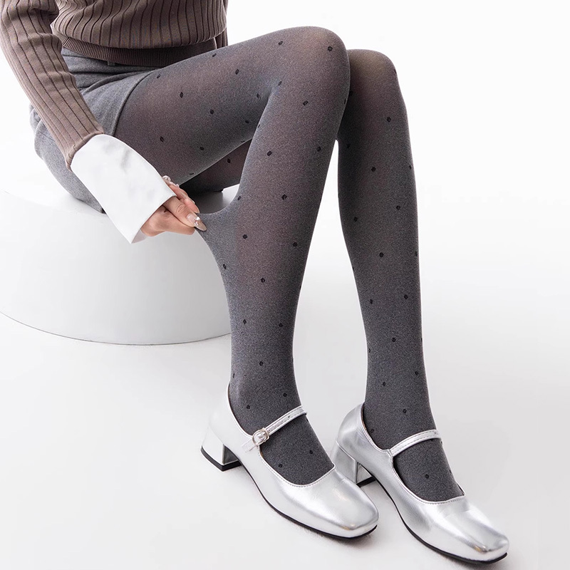 Japanese Noih Spring Sesame Gray Polka Dot Stockings Sexy Flight Attendant Gray Jacquard Polka Dot Heart Pantyhose