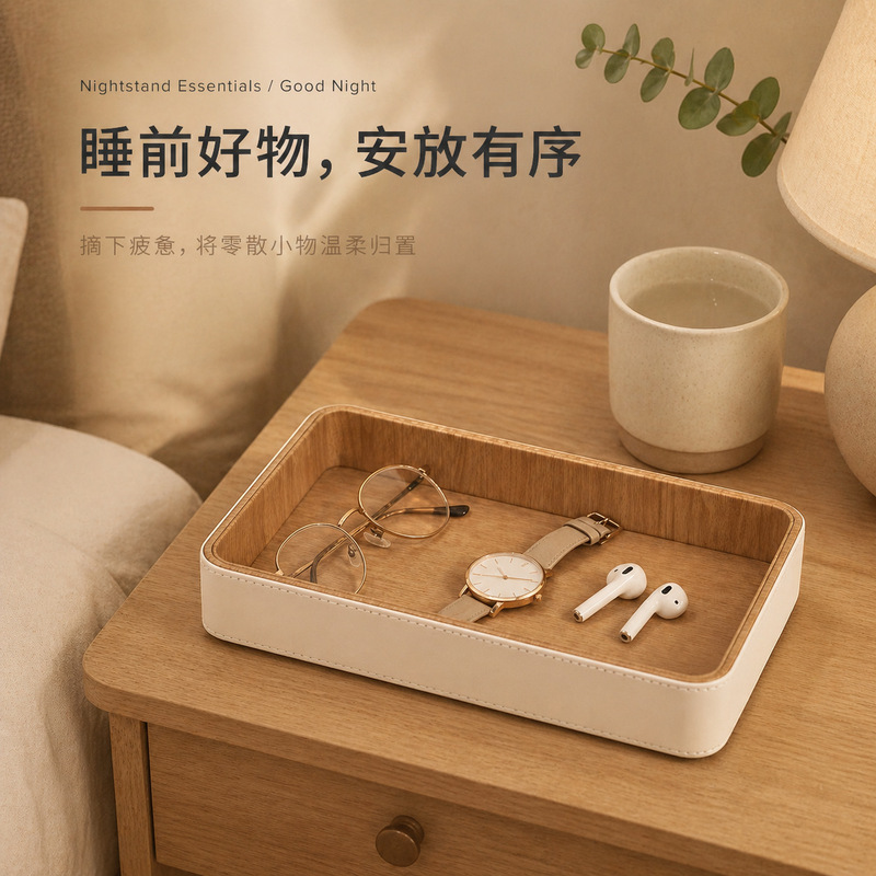 Entryway Key and Miscellaneous Items Tray, Desktop Remote Control Storage Box, Simple Leather Organizer, Office Aromatherapy Storage Box