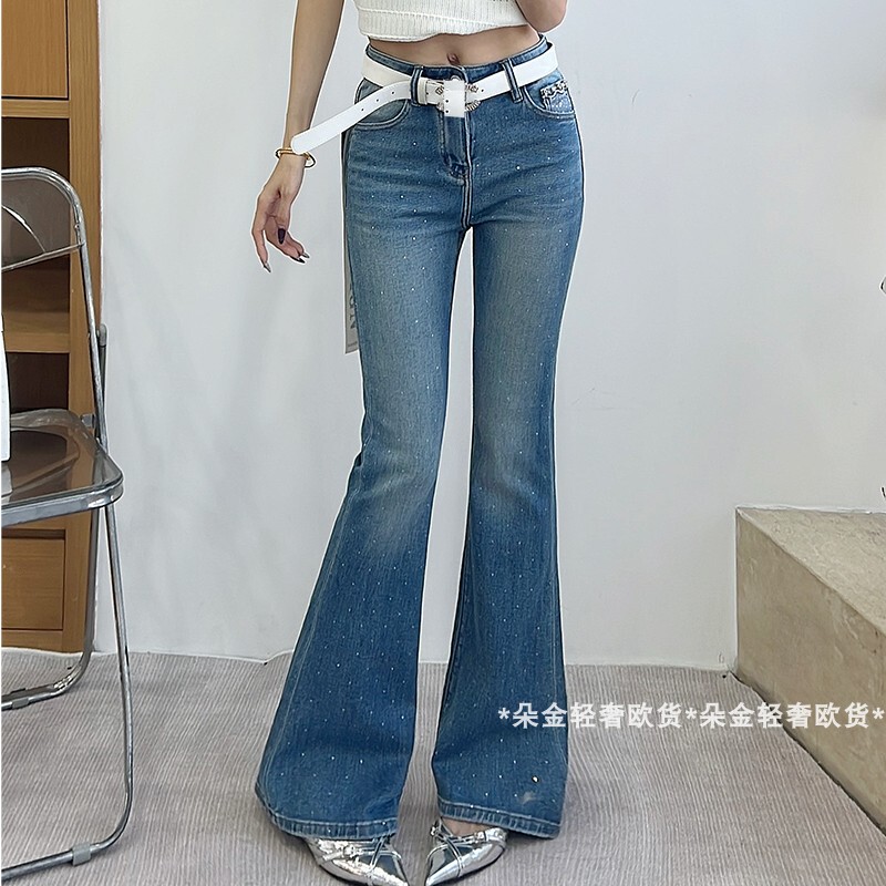 European Goods 2026 Spring New Style Light Luxury Rhinestone Flared Jeans for Women High-Waisted Slim Fit Stretchy Long Pants European Goods 2026 Spring New Style Light Luxury Rhinestone Flared Jeans for Women High-Waisted Slim Fit Stretchy Long Pants