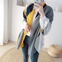 Cotton and linen scarf womens autumn and winter outer silk scarf womens spring and autumn thin yellow western style fashion scarf Korean version of the wild tide