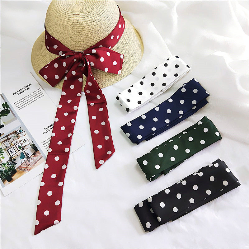 Black and white Podot silk with long version of small scarves retro small scarves strip floating with bag strap red slim and narrow headscarf