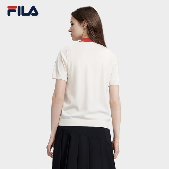 FILA 공식 우븐 셔츠 여성 2023 여름 패션 캐주얼 통근 폴로 칼라 반팔 우븐 탑
