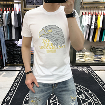 Summer round neck short sleeve T-shirt men Korean version of trend youth slim Joker eagle embroidered mercerized cotton half sleeve shirt