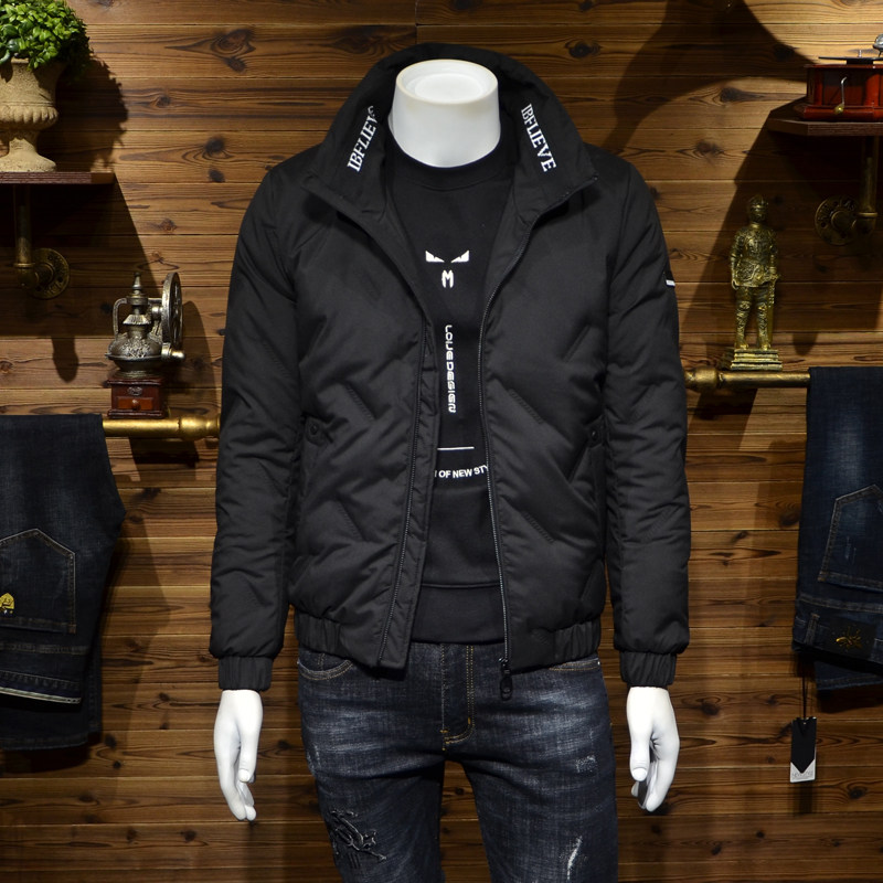 Winter stand-up collar down jacket men's youth thickening tide brand short slim Korean version trend indentation handsome men's jacket