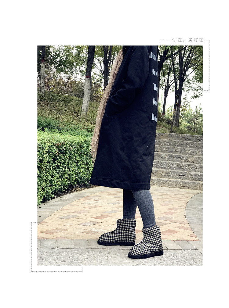 Nông dân ban đầu làm bằng tay lớp giày bông nữ mùa đông ấm áp vải cotton retro nghệ thuật cao giày kẻ sọc cao cổ giày thể thao nữ cổ cao