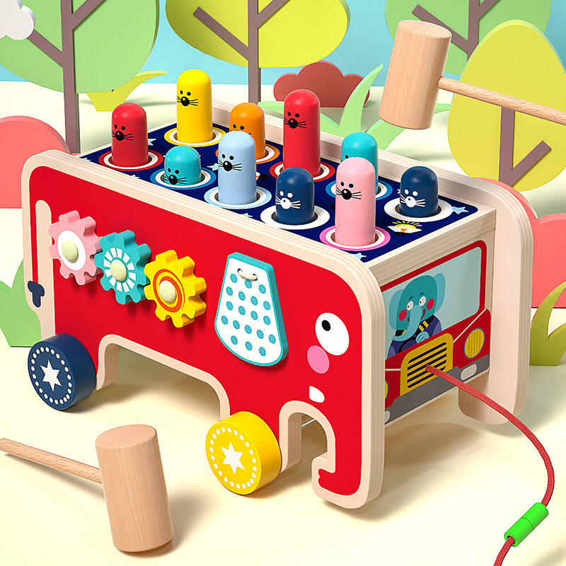 Elephant playing gopher toy 0 Toddler children puzzle force baby 1 one 2 and a half years old 3 boy girl baby banging mouse