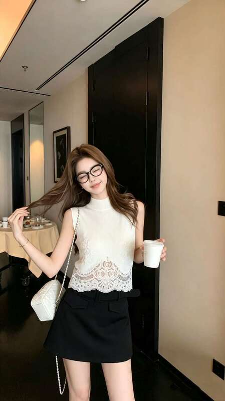 European Style New Heavy-Duty Lace Embroidery Knitted Wool Vest Top, Fashionable and Versatile, Slimming and Elegant European Style New Heavy-Duty Lace Embroidery Knitted Wool Vest Top, Fashionable and Versatile, Slimming and Elegant