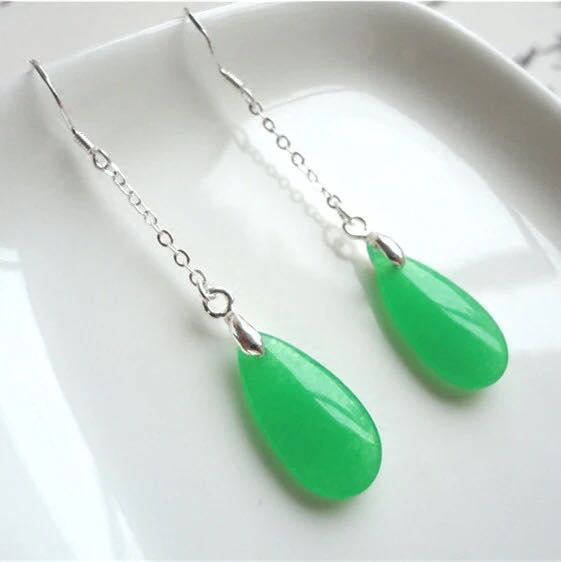 Malay jade long earrings drop earrings 925 pure silver ear hook female classic jade earpiece retro-ear clip direct sale-Taobao