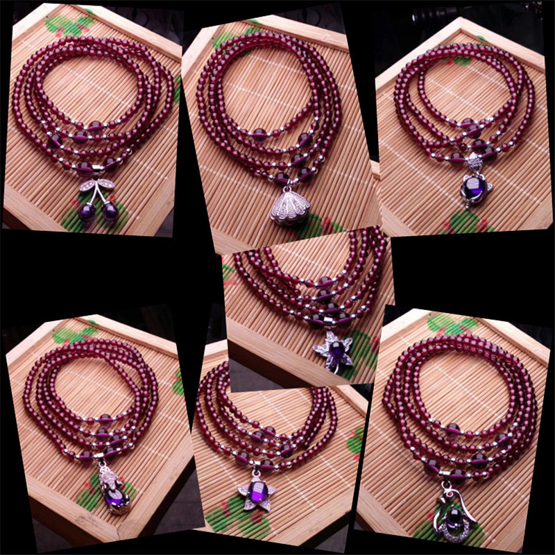 6A natural burgundy garnet bracelet female crystal agate multi-circle personality simple sweet collection grade bracelet