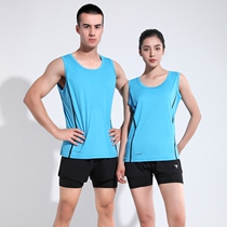  Summer sports suit Mens and womens marathon running clothes Quick-drying elastic breathable sleeveless vest shorts track and field clothes