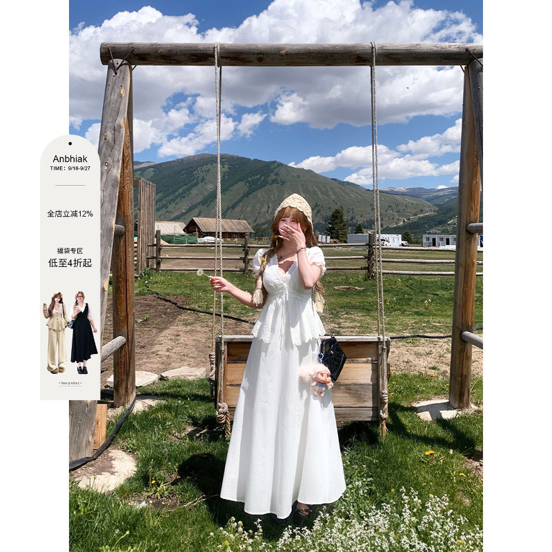 Annie Is Not Popular 100% Cotton Water-Soluble Embroidery Lace Dress for Women with a Slightly Chubby Figure, Plus Size, Waist-Cinching White Dress Annie Is Not Popular 100% Cotton Water-Soluble Embroidery Lace Dress for Women with a Slightly Chubby Figure, Plus Size, Waist-Cinching White Dress