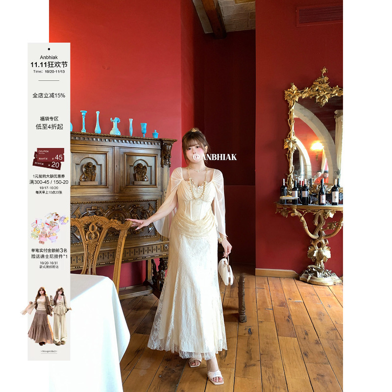 Annie Is Not Popular, but This Super Fairy-Like Embroidered Collar, Fishbone-Shaped Lace Mermaid Dress for Women with a Slightly Plump Figure, Plus Size Birthday Dress