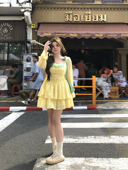 安妮不火 少女风肌理感格子短裙2025春夏新款微胖大码收腰连衣裙