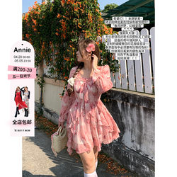 Annie is not hot romantic floral chiffon dress female 2024 early spring new slightly fat big size atmosphere feeling small skirt