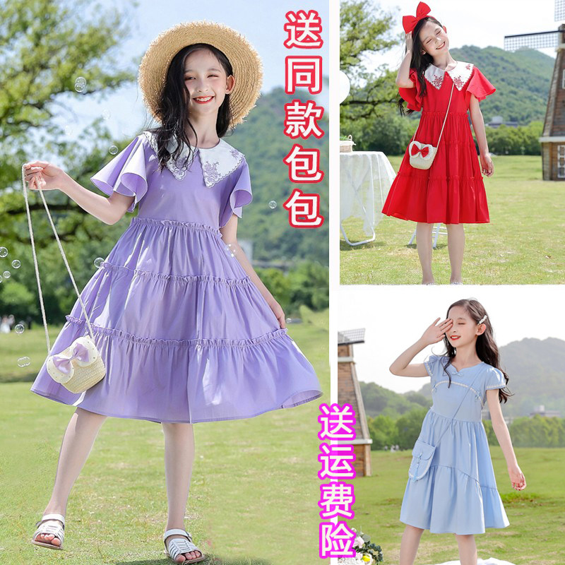 Girl Ocean Dress Summer Dress 8 Children Foreign Pie 9 CUHK Children Summer Ten-year-old Little Girl Pure Cotton Princess Dresses 12