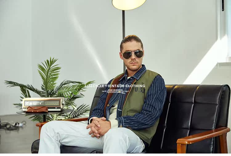 LifeCycl mùa thu và mùa đông Ami Áo vest hải quân thời chiến tranh thế giới thứ hai cộng với áo len nhung dày nam - Dệt kim Vest vest nam