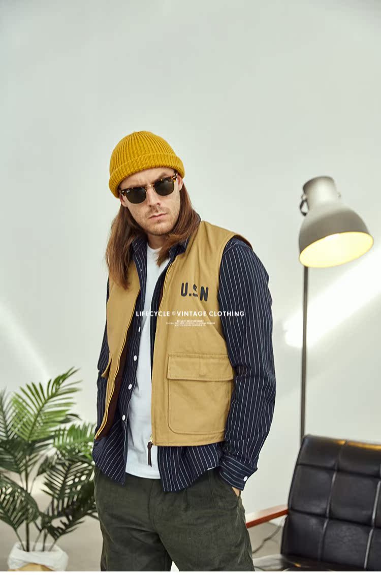 LifeCycl mùa thu và mùa đông Ami Áo vest hải quân thời chiến tranh thế giới thứ hai cộng với áo len nhung dày nam - Dệt kim Vest vest nam