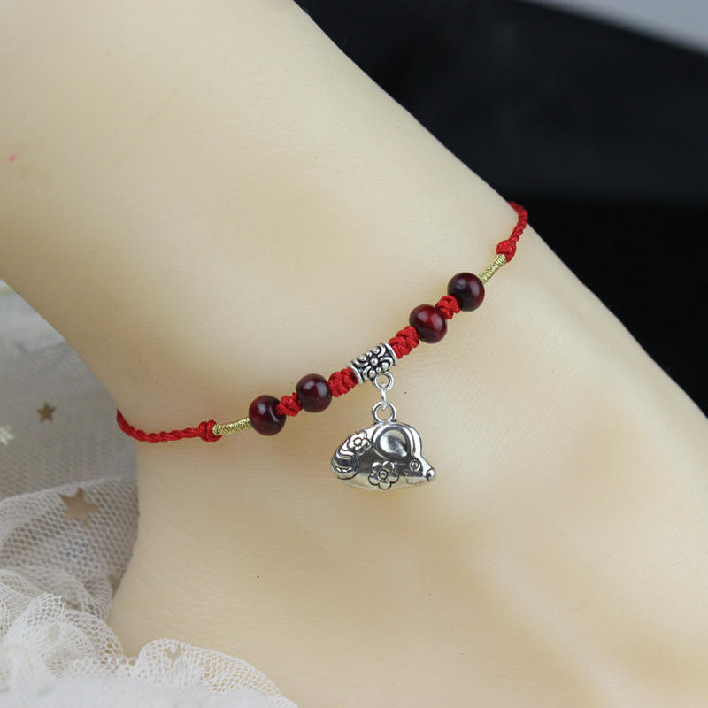 12 zodiac anklet Men's and women's red rope hand-woven simple fine ancient style Forest students personality foot rope to break evil transport