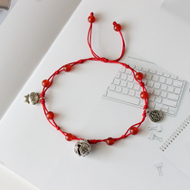 Red rope retro bell anklet men and women hand-woven foot rope Mori student Palace Bell jewelry 12 Zodiac fashion anklets