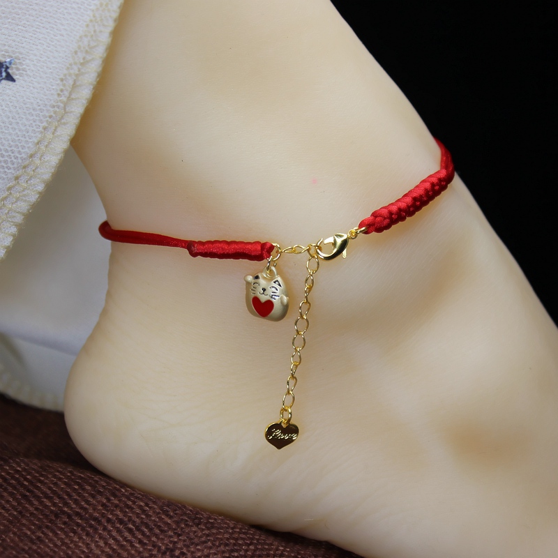 Korean Version Brief Personality Net Red Foot Necklace Red Rope Female Ben Life Rat Foot Rope Original Sensual Cute Cat Hand Weave