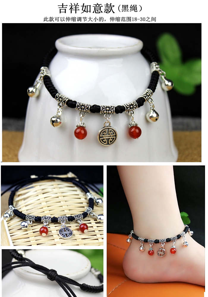 Thời trang Tourmaline Sỏi Vòng chân Phụ nữ Pha lê Sỏi Tourmaline Trang trí Vòng chân có thể điều chỉnh vòng chân