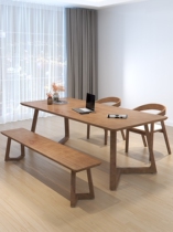 Nordic pure solid wood dining table and chairs combined small family dining table strip desk modern minimalist living room desk
