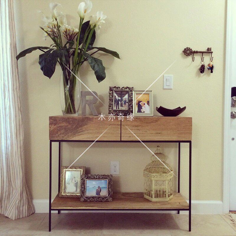 American-style porch table with drawer hallway cabinet retro wrought iron solid wood porch table partition cabinet corridor table decoration cabinet