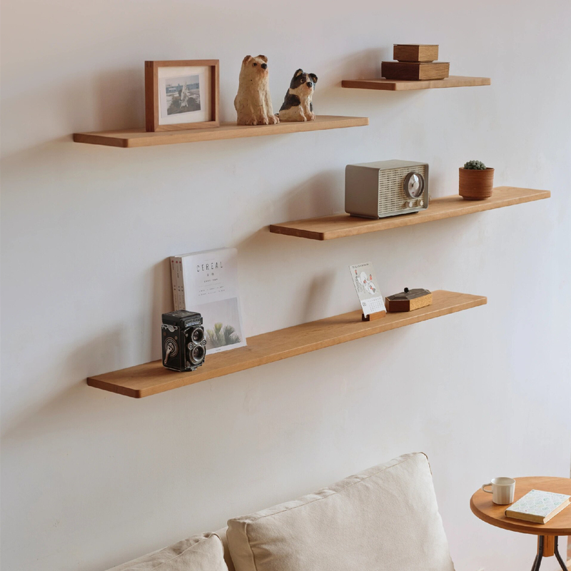 Solid Wood Wall-Mounted Invisible Shelf, Straight Shelf, Natural Wood Shelf, Wall-Mounted Shelf, Storage Bookshelf, Wall Decoration