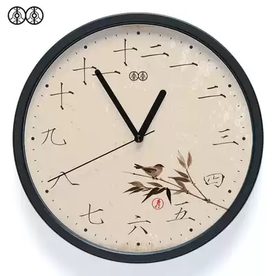 Li Li art wall clock hanging table Chinese retro Chinese style flowers and birds Chinese painting solid wood living room silent quartz clock