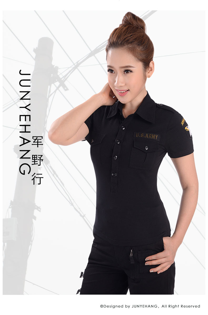 Đội quân hoang dã đích thực mùa hè của phụ nữ nhảy vuông quần áo ngụy trang ngoài trời ngắn tay 6003 áo thun nữ - Những người đam mê quân sự hàng may mặc / sản phẩm quạt quân đội giày cấp tá quân đội