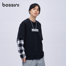 Толстовка bossini男装新款卫衣男宽松时尚假两件潮酷圆领套头打底衫