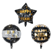 18 Inch Happy New Year Aluminum Film Balloon HAPPYNEWYEAR Black Gold Five-pointed Star Round Party Decoration