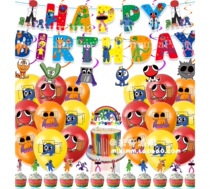 Rainbow Friends Theme Birthday Party Decoration Rainbow Tones Pull Flag Cake Insert Card Balloon Spiral Ornament Party