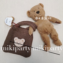 INS Korean Bear Wool Knitting Mommy Bag Baby Travel Snack Toy Storage Childrens Tote Bag Handbag