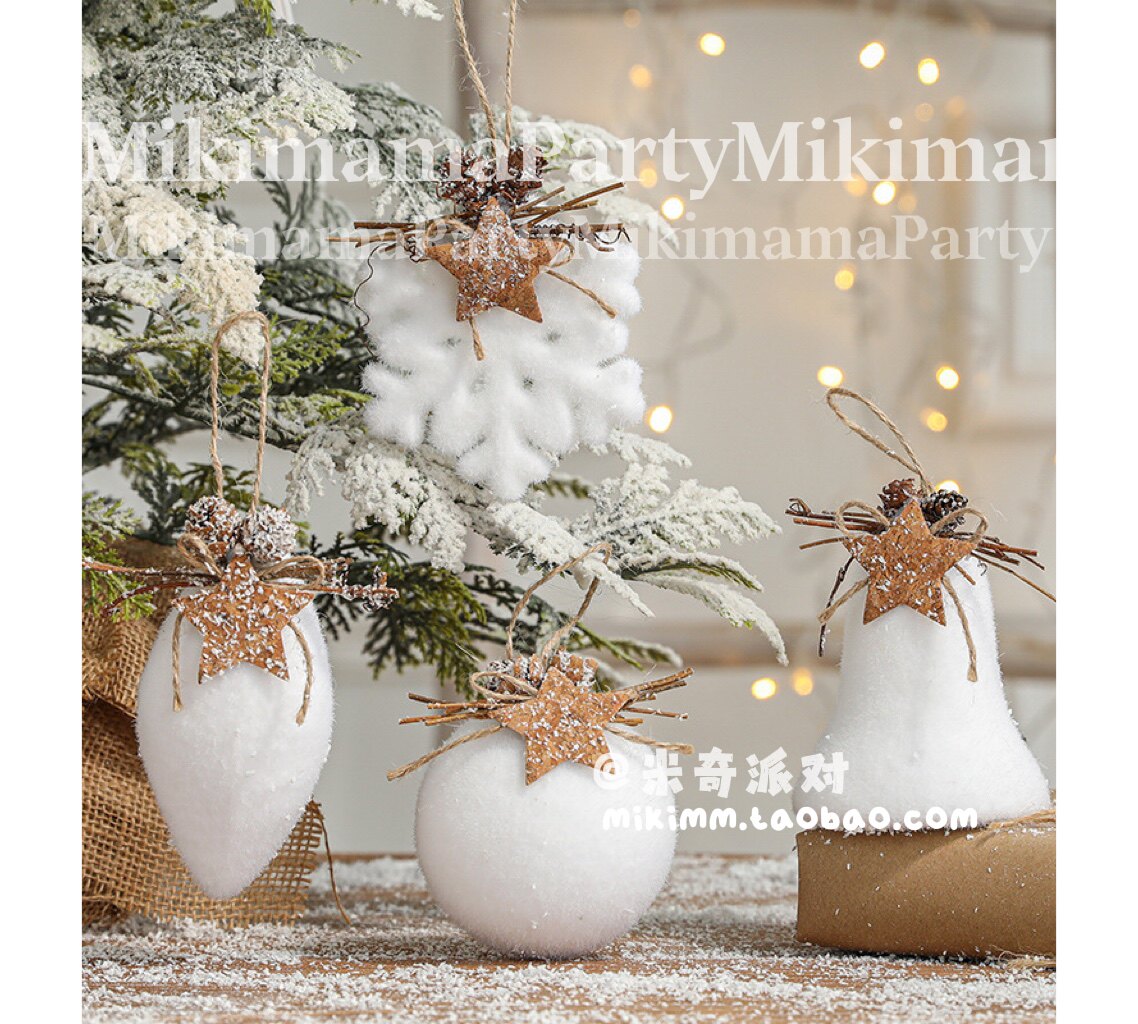 Cross-border Amazon 8cm foam ball white snowflake water drop bell sticky decoration Christmas ball decoration pendant hanging ball