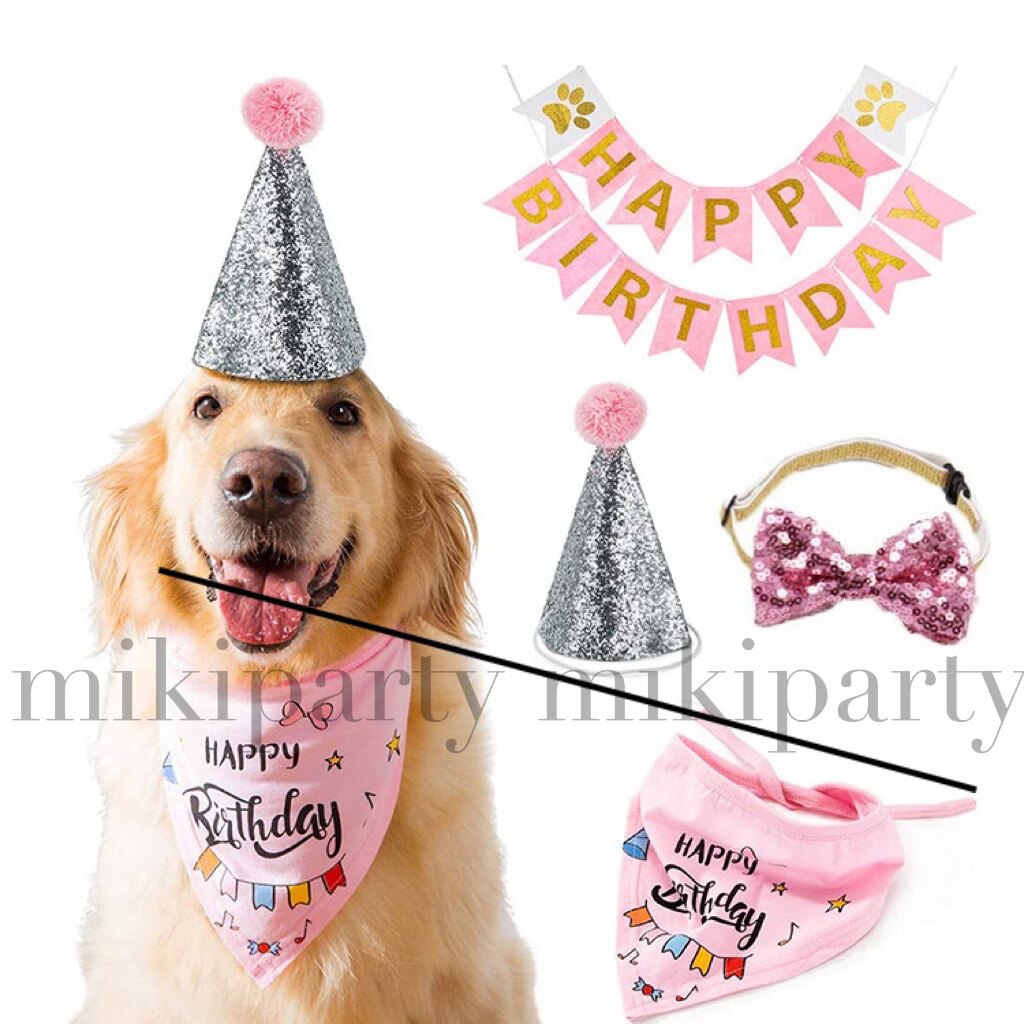 Pet birthday non-woven bra flag hat saliva towel dog birthday party decoration set