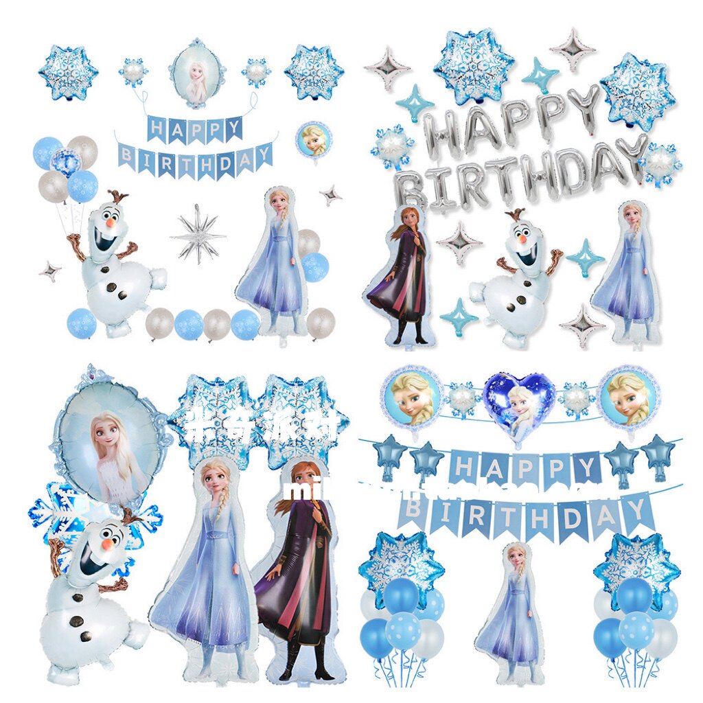 Cross-border Frozen Birthday Balloons Set Aisha Anna Snow Treasure Snowflake Children's Birthday Party Aluminum Film Balloons