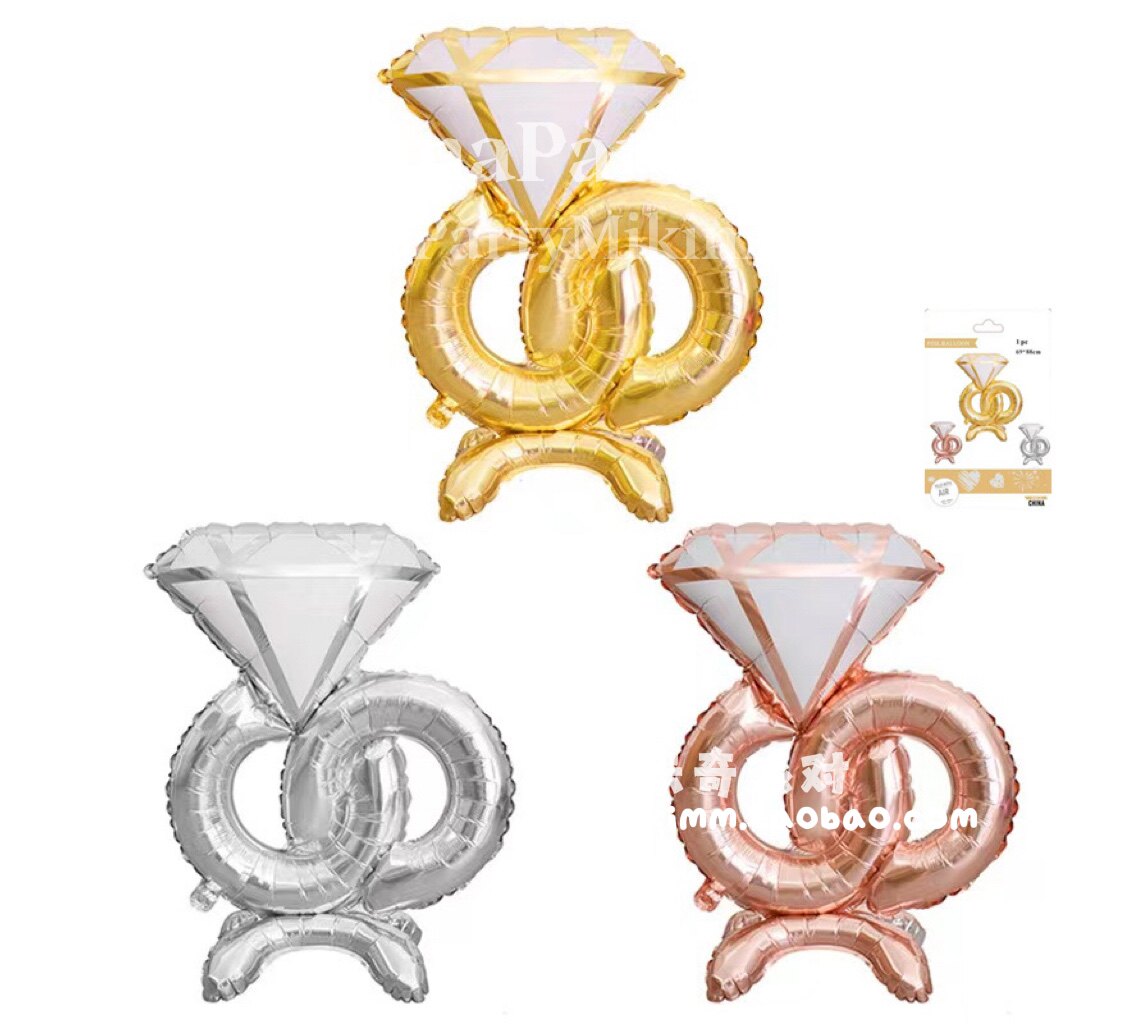 Standing Diamond Ring Aluminum Film Balloon Valentine's Day Confession Proposal Wedding Background Decoration Golden Rose Gold Diamond Ring Balloon