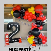 Racing Theme Car Balloon Set Checkered Flag Red Black Balloon Chain Birthday Party Decoration Set Cartoon Stars