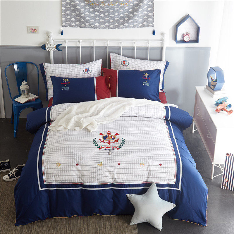 High-end Mediterranean boy's bed 1 5m four-piece set of cotton pure cotton children's 1 2 1 35m bed cover three-piece set