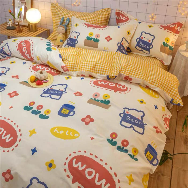 Full cotton fresh 1 1 2 1 1 35m Children's bed Ogasawara Three sets of students 1 5 1 8 m 4 parts Bed Group Pure Cotton