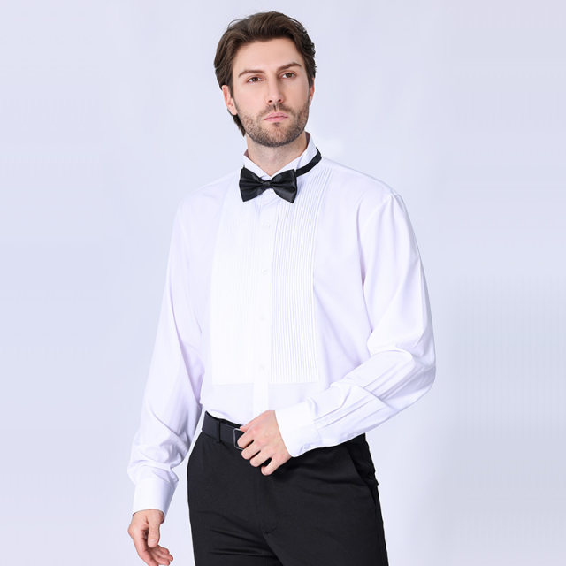 Men's performance chorus dress shirt men's long-sleeved white slim shirt groom's wedding swallow collar suit men's