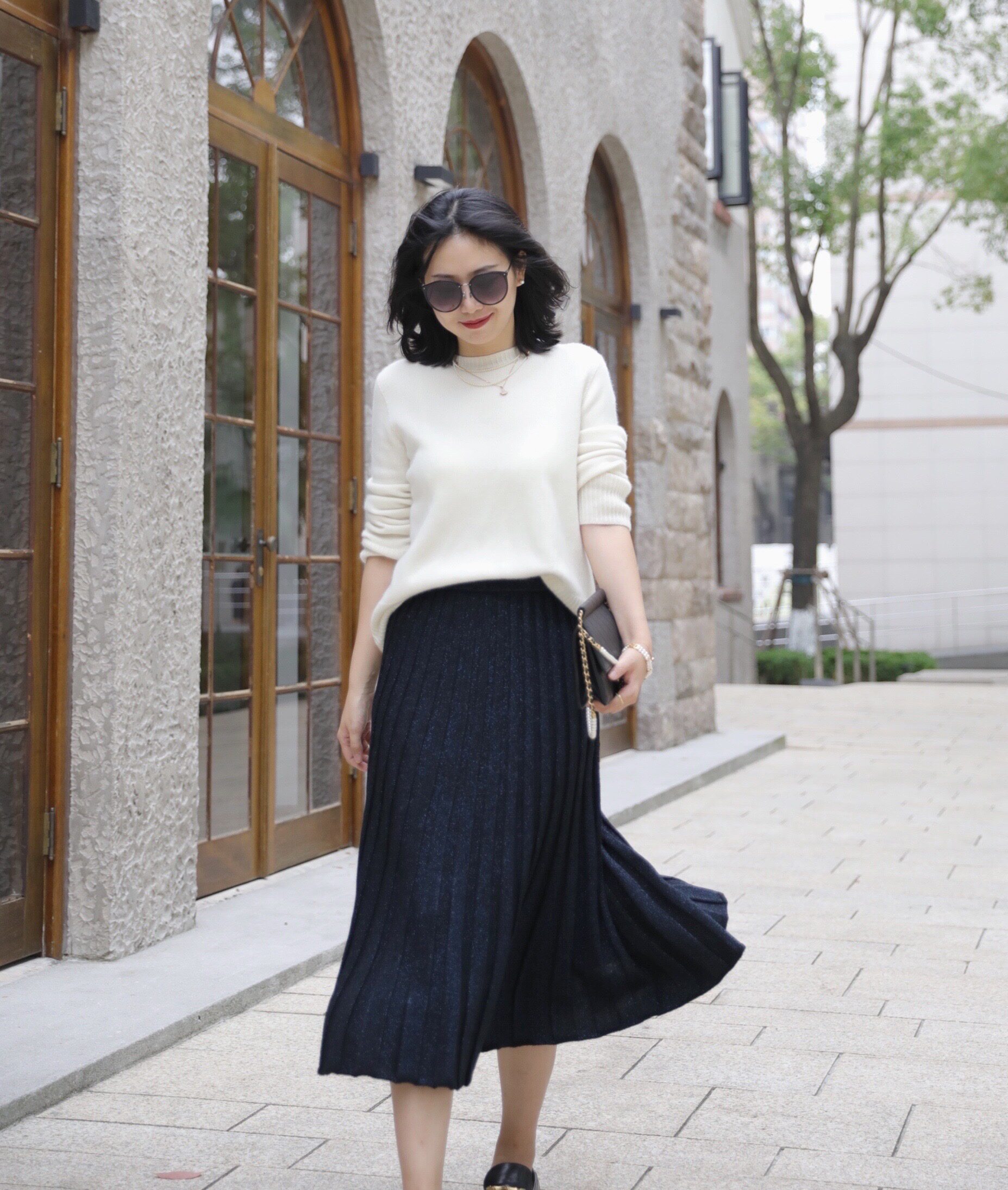 LunaMade Town Store Flowing Clouds Flowing Water Blue Night Sky Slim Wool Skirt Autumn Versatile Skirt