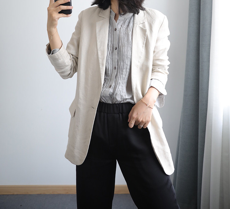 LunaMade Mysterious Gray Temperament Retro Muscular High-Stick Hemp Blouse Heavy Industry Craftsmanship