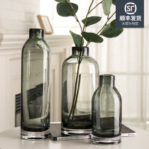 Large number European style retro living room flower flower flower vase transparent glass flowers dry floral floral light and luxurious decorative pendulum pieces