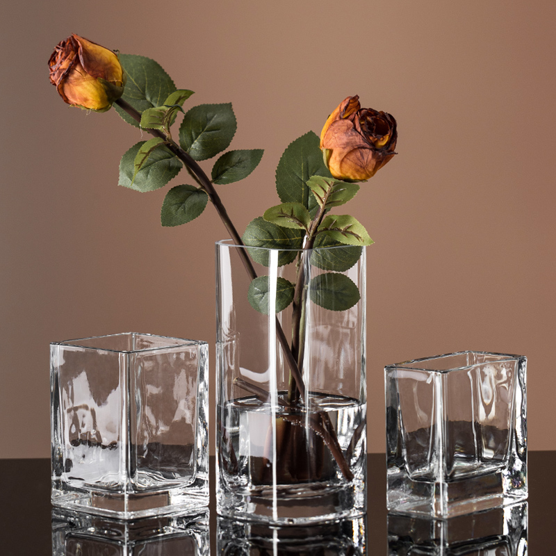 Modern minimalist creative vase transparent glass square cylinder living room office dining table decoration glass vase decoration