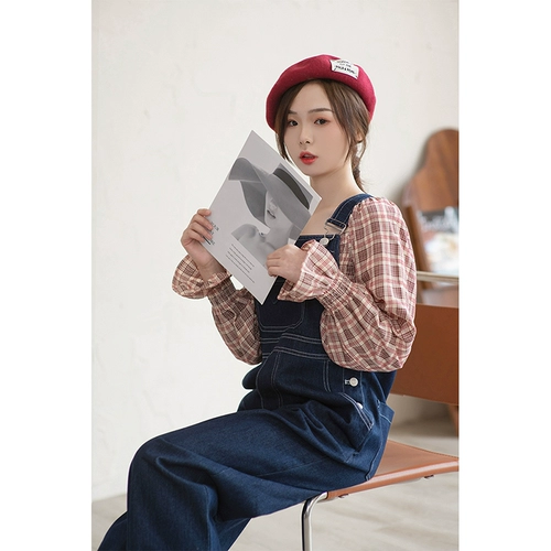 Японский джинсовый комбинезон, весенние штаны, коллекция 2021, свободный прямой крой